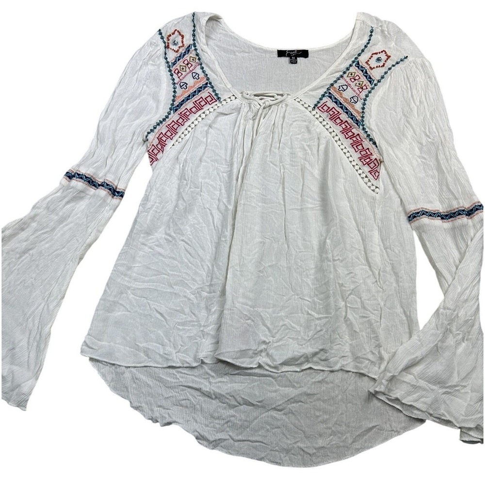 Earl Blouse M White Embroidered Bell Sleeve Edwardian Romantic Boho India
